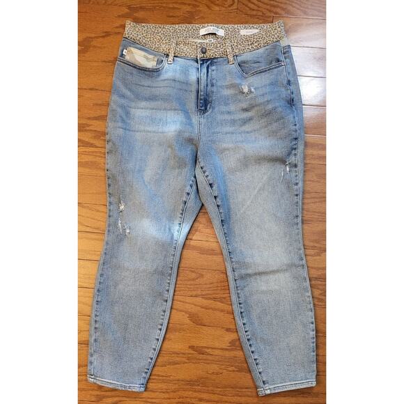 Judy Blue Ankle Jeans Women 16W Blue High Waist Slim Fit 34 X 27 Leopard Print